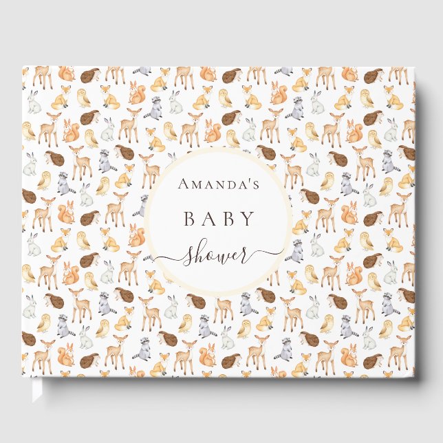 Livre d'hôte baby shower boisé animaux mignons (Recto)