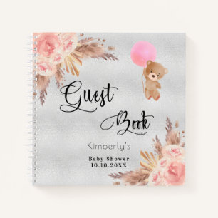Livre d'hôte baby shower fille teddy pampas argent