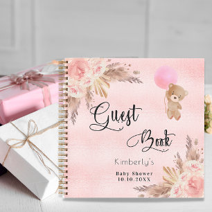 Livre d'hôte baby shower fille teddy pampas rose