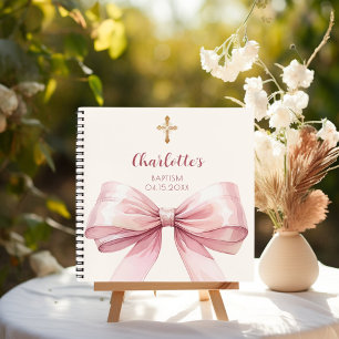 Livre d'hôte Baptême blush crème arc rose