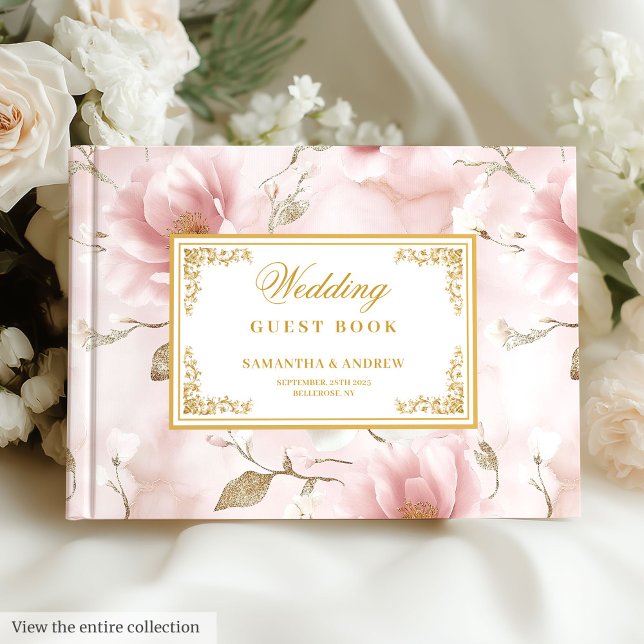 Livre d'hôte chic rose et poussiéreux en ivoire (Chic dusty pink ivory floral wedding guest book)
