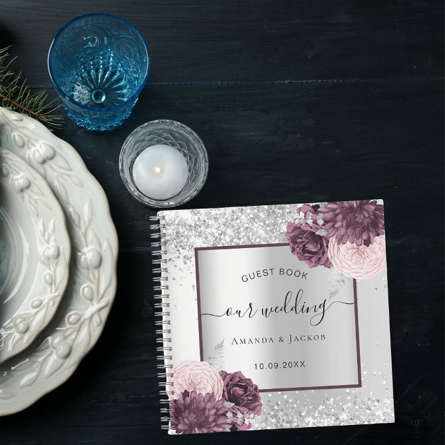 Livre d'hôte mariage argent bougeonnette fleurs (Créateur téléchargé)