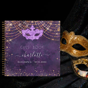 Livre d'hôte quinceanera masquade violet or rose