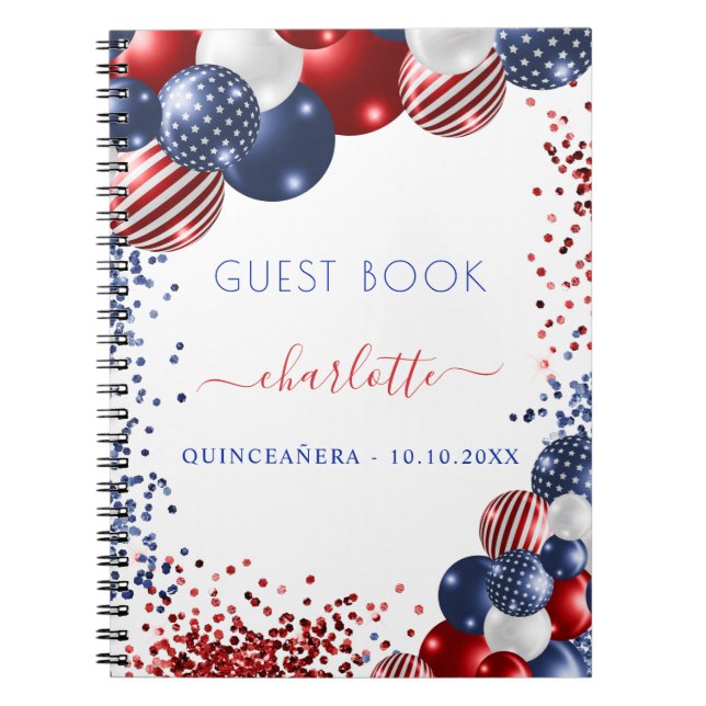 Livre d'hôte Quinceanera patriotique rouge blanc b (Devant)