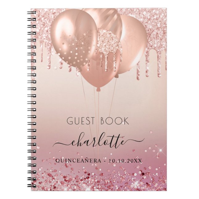 Livre d'hôte Quinceanera rose or rose parties scin (Devant)