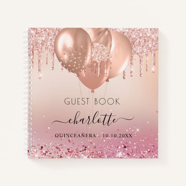 Livre d'hôte Quinceanera rose or rose parties scin (Devant)