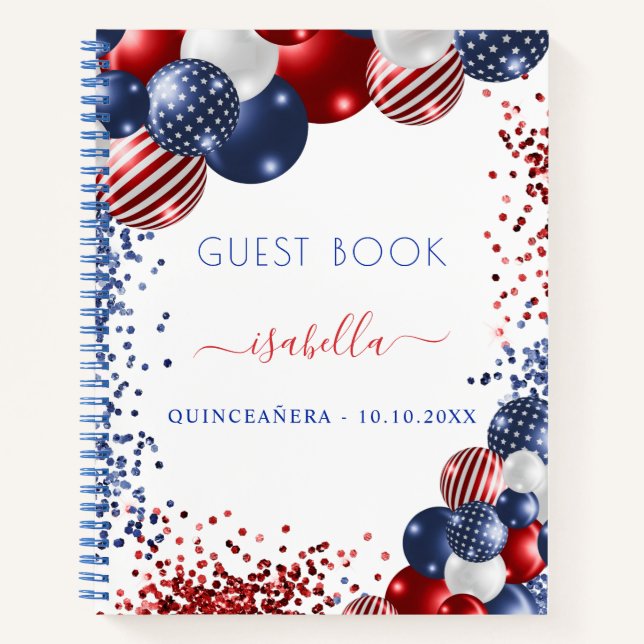 Livre d'hôte Quinceanera rouge blanc bleu patrioti (Devant)