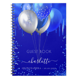 Livre d'hôte Quinceanera royal blue drips ballons