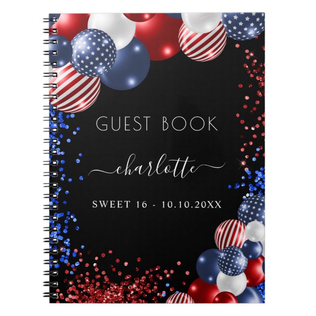 Livre d'hôte Sweet 16 patriotique rouge blanc bleu (Devant)