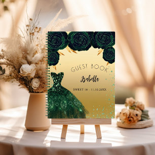 Livre d'hôte Sweet 16 robe or vert émeraude vert é