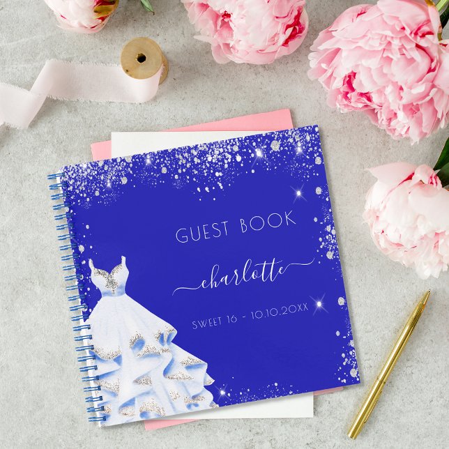 Livre d'hôte Sweet 16 robe royale bleu argent (Créateur téléchargé)