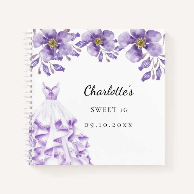 Livre d'hôte Sweet 16 robe violette à fleurs (Devant)