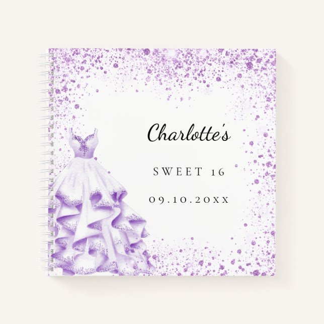 Livre d'hôte Sweet 16 robe violette parties scinti (Devant)