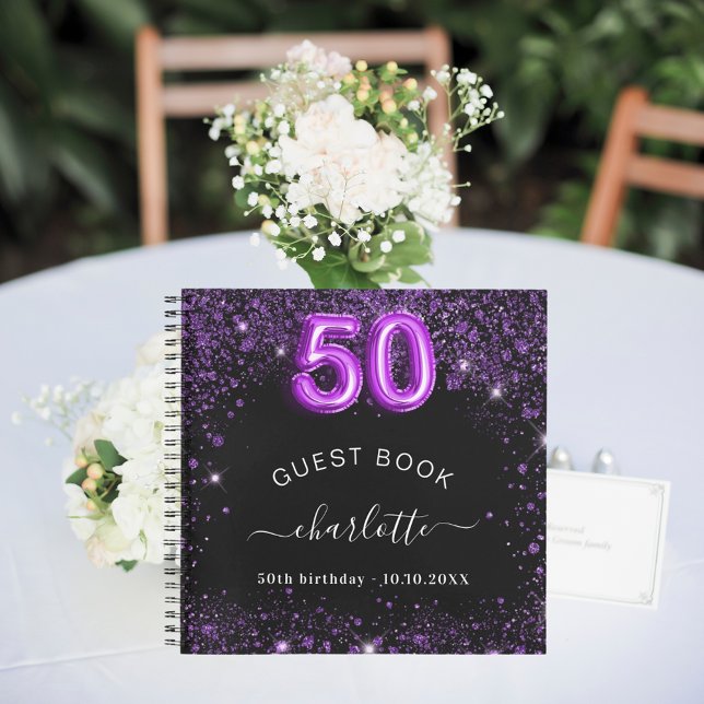 Livre d'hôtes 50e anniversaire noir violet nom de  (Créateur téléchargé)