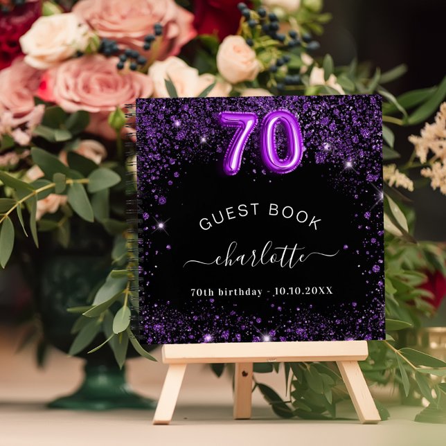 Livre d'hôtes 70e anniversaire noir violet nom de  (Créateur téléchargé)