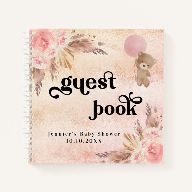 Livre d'hôtes baby shower en peluche ours pampas h (Devant)