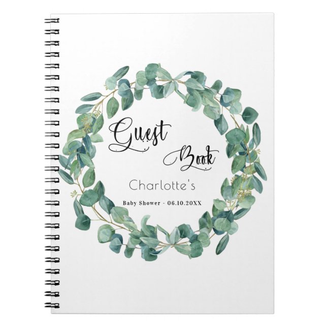 Livre d'hôtes baby shower eucalyptus verdure (Devant)