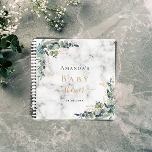 Livre d'hôtes baby shower marbre eucalyptus verdur