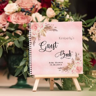 Livre d'hôtes Baby shower pampas herbe rose brouss