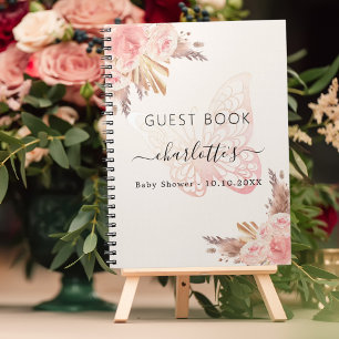 Livre d'hôtes Baby shower rose beige papillon boho