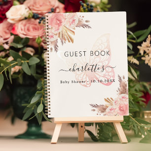 Livre d'hôtes Baby shower rose beige papillon boho