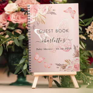 Livre d'hôtes Baby shower rose d'or papillon boho