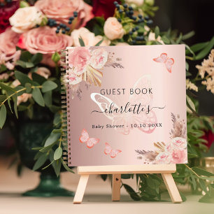Livre d'hôtes Baby shower rose d'or papillon boho