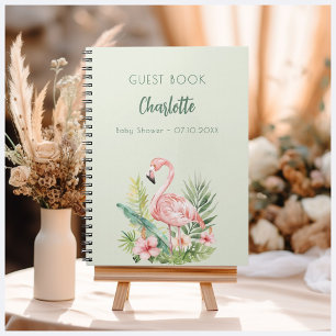 Livre d'hôtes baby shower rose flamand vert