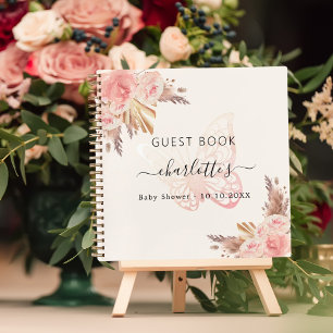 Livre d'hôtes Baby shower rose papillon beige boho