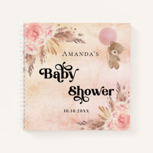 Livre d'hôtes baby shower teddy pampas herbe blush