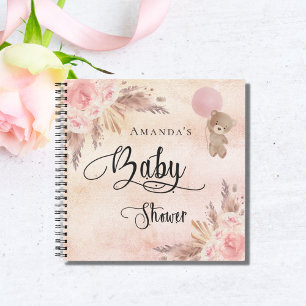Livre d'hôtes baby shower teddy pampas herbe blush
