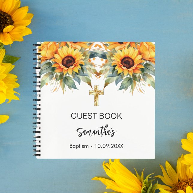 Livre d'hôtes baptême tournesol aquarelle croix (Créateur téléchargé)