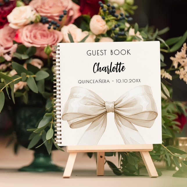 Livre d'hôtes beige crème bow Quinceanera (Créateur téléchargé)