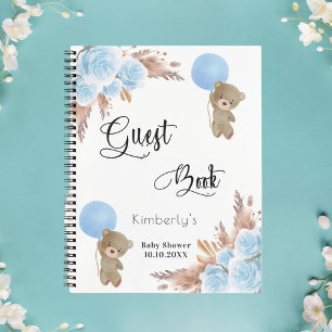 Livre d'hôtes bleu garçon pampas herbe baby shower