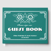 Livre d'hôtes Bluish Green & White Mariage