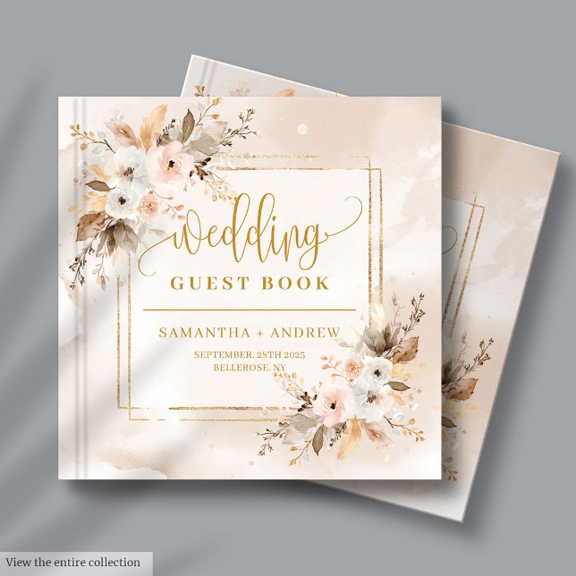 Livre d'hôtes Blush Pink Gold Boho Automne Mariage (Blush Pink Gold Boho Autumn Wedding Guest Book)