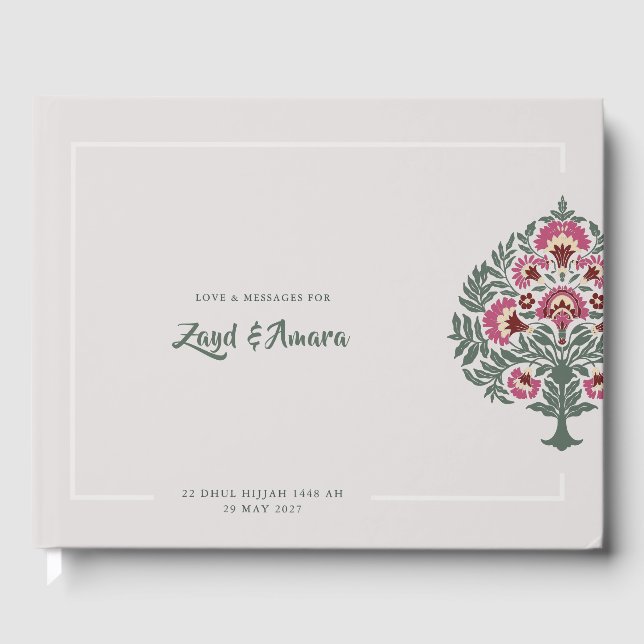 Livre d'hôtes de luxe Mughal Floral Mariage - Élég (Recto)