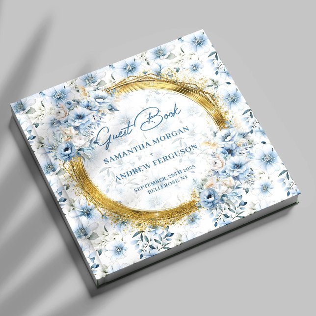 Livre d'hôtes de luxe Pastel Blue Gold Parties sci (Luxury Pastel Blue Gold Glitter Wedding Guest Book)