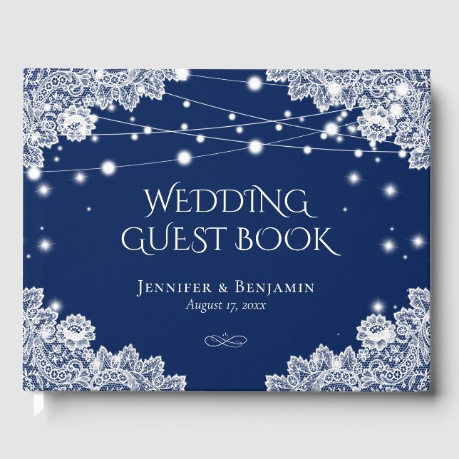 Livre d'hôtes Elegant Navy Blue and Lace Mariage (Recto)
