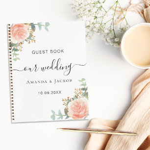 Livre d'hôtes mariage blanc rose or fleurs rousses