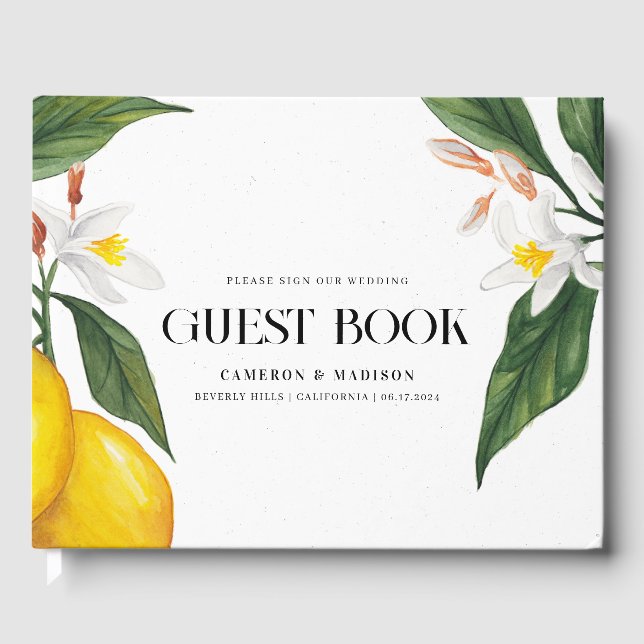 Livre d'hôtes Mariage citron blanc Fleur d'aquarel (Recto)