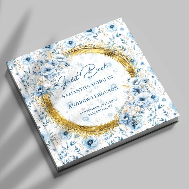 Livre d'hôtes Mariage de Parties scintillant Blue  (Modern Light Blue Gold Glitter Wedding Guest Book)