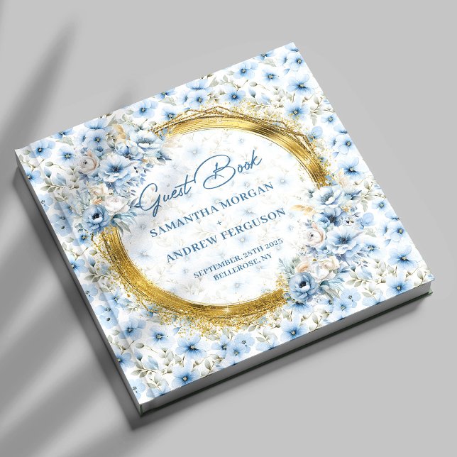 Livre d'hôtes Mariage de Parties scintillant en or (Stylish Light Blue Gold Glitter Wedding Guest Book)