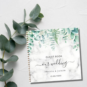 Livre d'hôtes mariage eucalyptus marbre vert