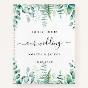 Livre d'hôtes mariage eucalyptus verdure bois