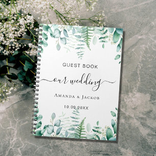 Livre d'hôtes mariage eucalyptus verdure bois