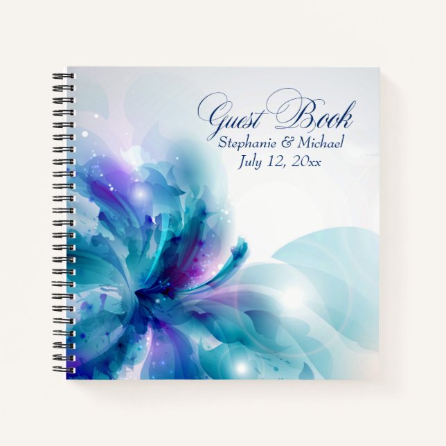 Livre d'hôtes Mariage Floral Bleu et Violet (Devant)