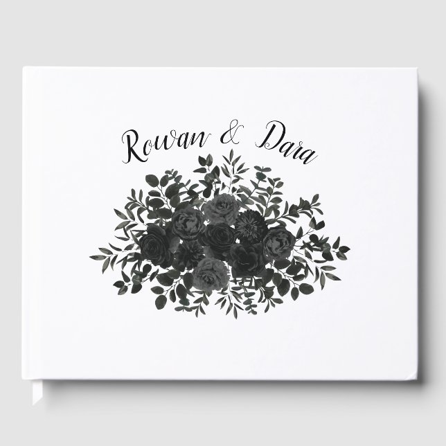Livre d'hôtes Mariage gothique Rose blanc et noir (Recto)