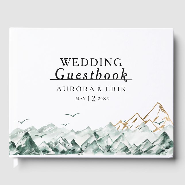 Livre d'hôtes Mariage Green and Gold Mountain Rang (Recto)