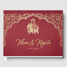 Livre d'hôtes Mariage indien avec Ganesha, Rouge, 
